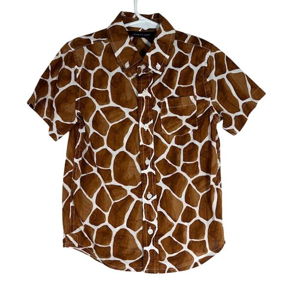 Janie and Jack The Madras Giraffe Shirt 5 Tawny Brown Short Sleeve Button Front - Picture 2 of 7